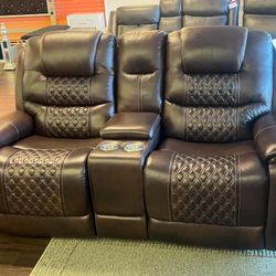 REAL GENUINE LEATHER AUTOMATIC RECLINING SOFA SET 