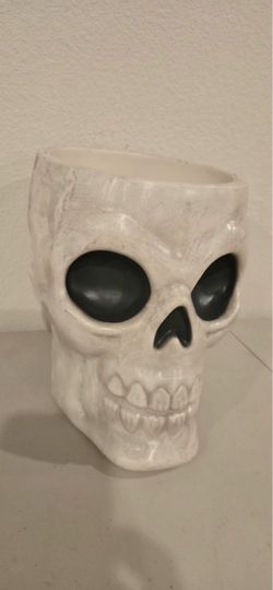 Large plastic Skull Planter / Halloween Decor / Candy Bowl