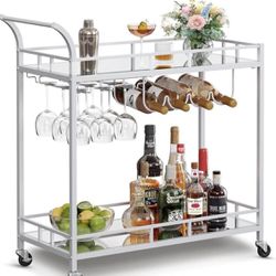 Wine Cart with 2 Mirrored Shelves,