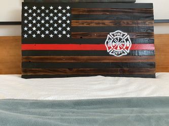 Wooden, Red Line Fire Department Flag