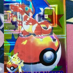 1998 P.M. Pokemon Bandai Charizard Japanese Holo Prism Vending Sticker Card