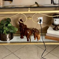 Glass Table / Entry Console W/Gold Metal Base