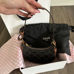 Canvas Calfskin Mini Ava Triomphe Shoulder Bag Tan