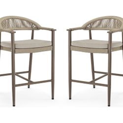 2X Brown 27” Woven Rope Aluminum Barstools 