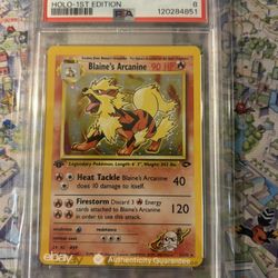 2000 Pokémon Gym Challenge Blaine’s Arcanine Holo 1st Edition PSA 8 NM