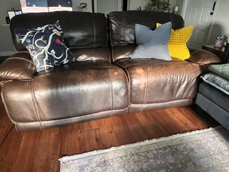 Brown Leather Reclining Loveseat Sofa