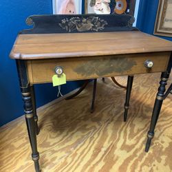 Vintage Small Desk With Black And Gold Accents 