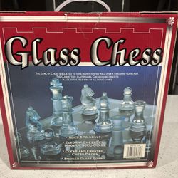 CARDINAL CHESS AND CHECKERS SET SMOKED GLASS BOARD CLEAR & FROSTED PIECES 