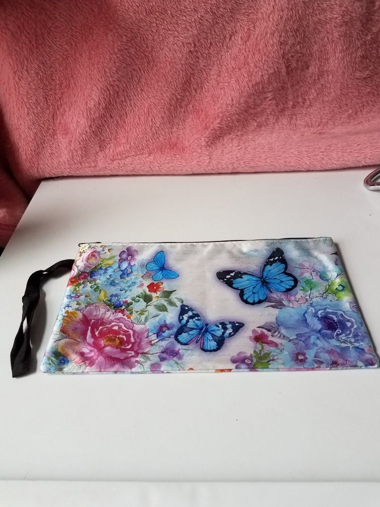 Makeup bag blue butterfly Floral