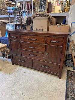 Dark Wood Dresser with Drawers and Cabinet Doors