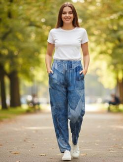 Women's Size XL Stretchy Denim Lookalike Wide Leg Comfy Flowy Casual Lounge Pant Unbranded. These casual wide-leg pants feature an allover printed opt