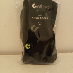ETHIKA MENS CREW SOCKS BLACK SIZE MEDIUM (6-9)