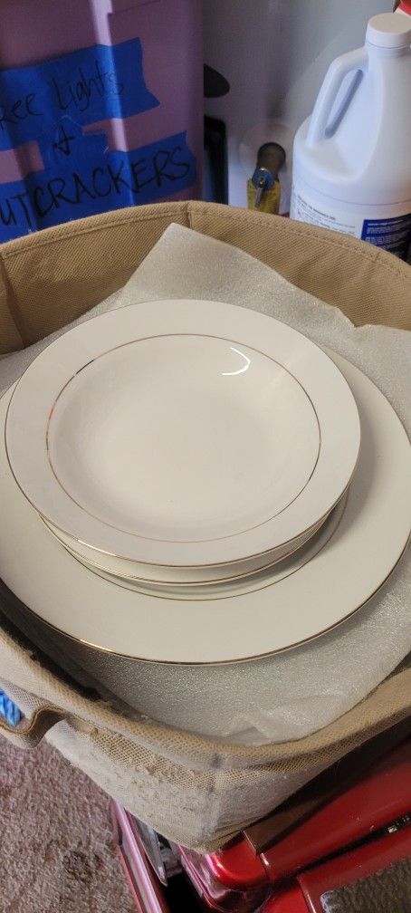 Gold Rimmed Dishes Set for 8