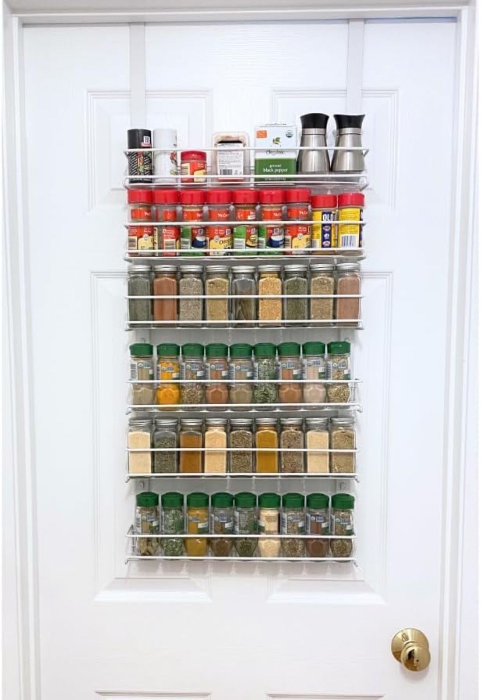 Organizer -6 Tier -Holds up to 54 Spices- Adjustable Metal Baskets for Kitchen, Bathroom Storage & Organization (White) No Tool Easy Install