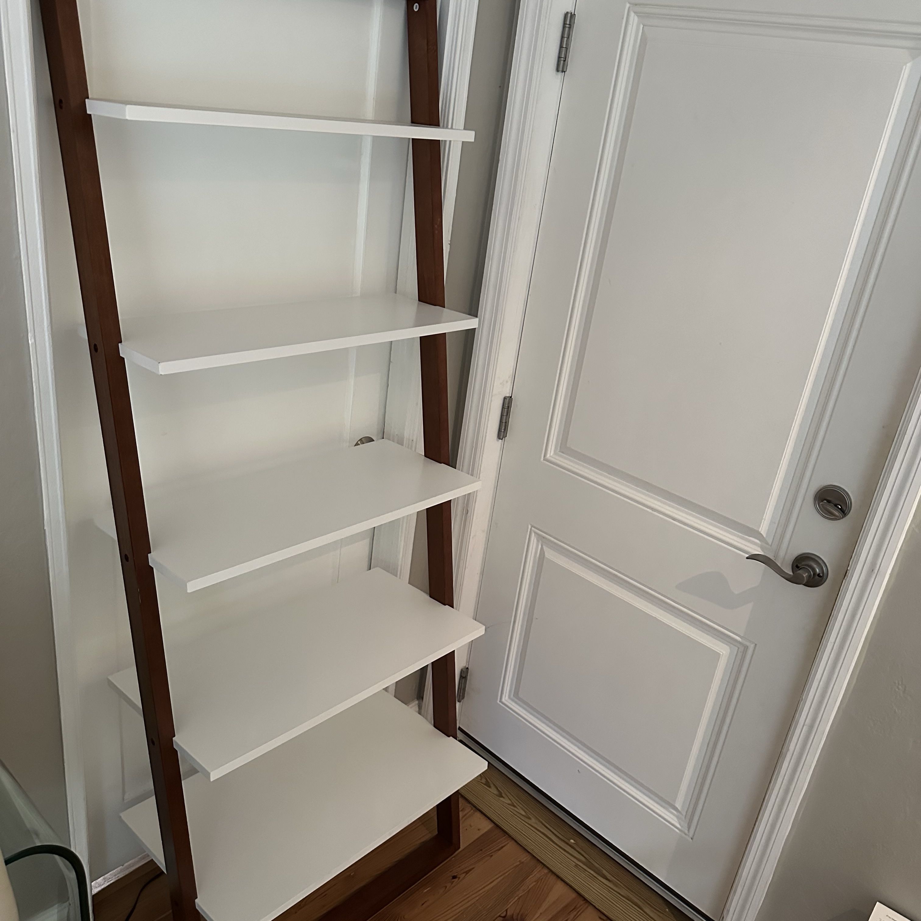 Modern White Ladder Shelf with Brown Frame
