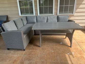 Merax Outdoor Rattan Wicker Sectional Sofa & Dining Table Set