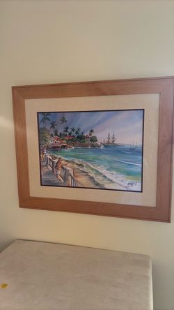 Framed Coastal Watercolor Painting