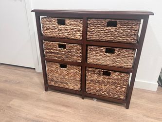 Wooden 6-Drawer Wicker Basket Storage Cabinet