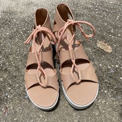 SOREL Cameron Platform Sandals - Leather -Honest Beige -Size 9.5 US - NEVER WORN