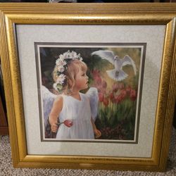 Home Interior Angel Girl And Dove Framed Picture