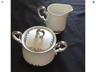 Original STYLE HOUSE China EMBASSY Pattern 3pc Sugar Bowl, Lid & Creamer Set