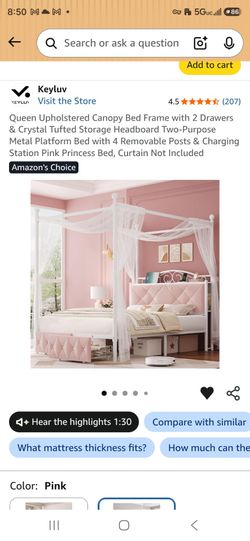Queen size princess pink canopy bed frame