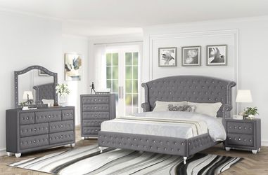 Brand New King 4PC Grey MATTRESS NOT INCLUDED 