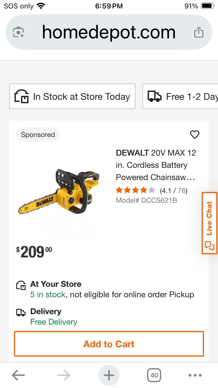 Dewalt 20 Volt Sawzall & Chainsaw