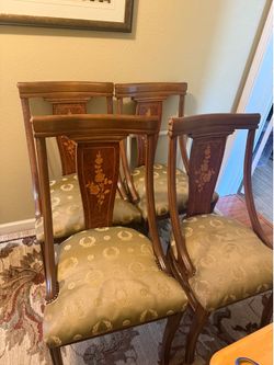 Set of 4 vintage Marquetry Inlay Dining Chairs