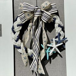 15 inch boat rope, braided wreath with starfish and bow