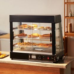 3-Tier Commercial Food Warmer Display, 1200W Food Display Warmer with Light, Adjustable Shelf and Temperature Display, 86℉~185℉ Steam Heating, 111L fo