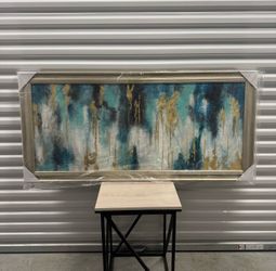 57 x 27 Abstract Colorful Picture Painting Canvas - Blue & Gold Wooden Frame Art Wall Artwork Modern