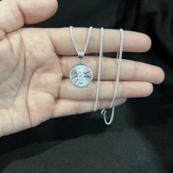 925 Sterling Silver Mens Womens St Jude San Judas Medal & Curb Chain