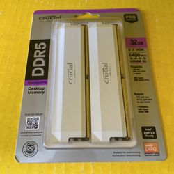 Crucial Pro DDR5 RAM 32GB Kit (2x16GB) 6400MHz CL38, Overclocking Desktop Gaming Memory, Intel XMP 3.0 & AMD Expo Compatible - White CP2K16G64C38U5W
