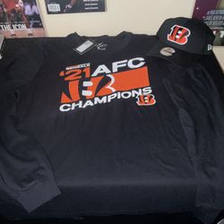 Cincinnati Bengals AFC Champions Bundle  Long Sleeve Locker Room  T-Shirt Men’s Large - NEW ERA CAP Adult OSFA - - Trophy ROOM $70 RETAIL