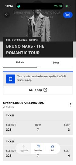 Bruno Mars concert tickets 10/2