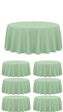 pepmily 7-Pack Light Green Round Tablecloth 120 Inch Round Table Cloth, Wrinkle Resistant and Washable Tablecloth Polyester Fabric Table Cloth Round C
