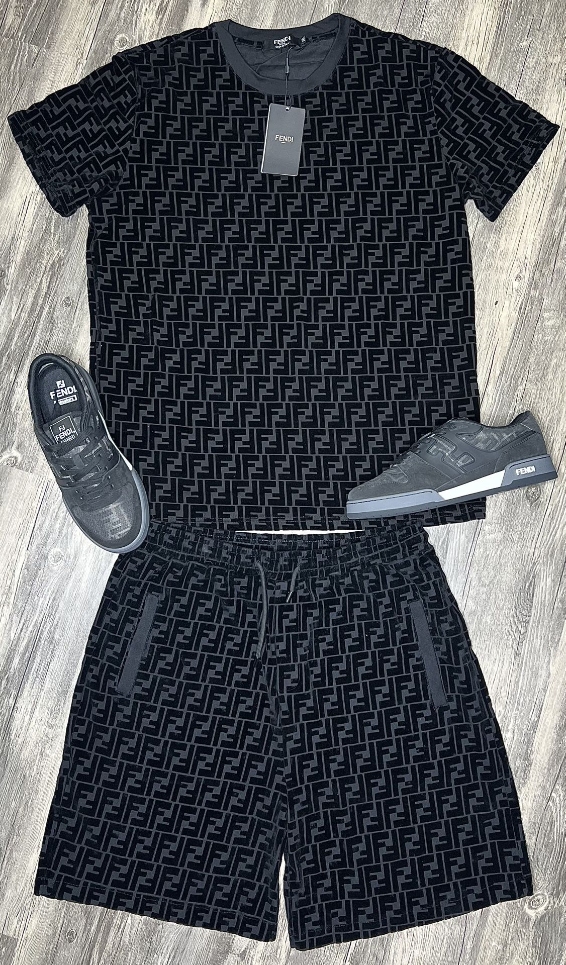 Fendi Set With Shoes, Shirt, And Shorts Brand New With Box And Dust Cover