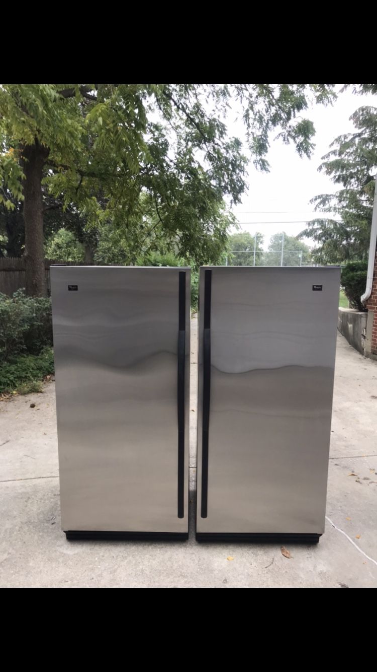 Free Delivery- Whirlpool Full Freezer + Full Refrigerator Stainless Steel. .