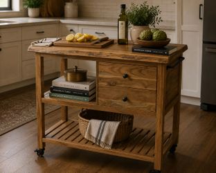 Handcrafted Solid Acacia Wood Kitchen Island – Live Edge | Pristine