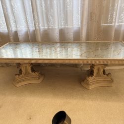 Vintage Hollywood Regency Italian Neoclassical Rectangle Table and Octagonal Pedestal Accent Table