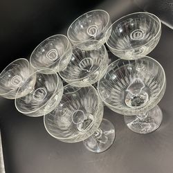 Vtg Etched Crystal Champagne Coupe Glasses Set of 8 small 2 oz MCM Barware