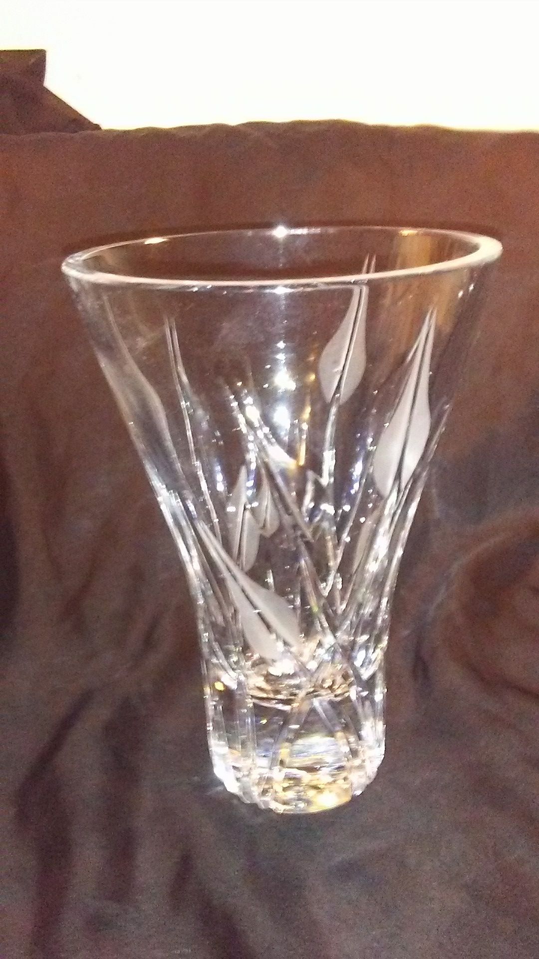 Heavy Thick Crystal Vase Etched