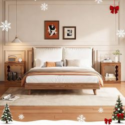 2pcs Rustic Wood End Table, 24" Side Tables Living Room with Cat House, Wavy Farmhouse End Table, Small Nightstand for Bedroom, Office, Rustic Brown