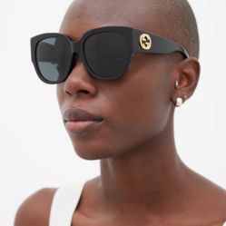 Gucci GG0142SA BLACK GOLD OVERSIZED FRAMES Women's Sunglasses Authentic