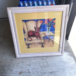 Large Red Cat Painting 