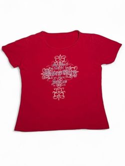 Y2K Vintage Cross Gothic Emo Short Sleeve Affliction Style Rhinestone Red 2000s - Size Small    Measurements: Pit to pit - 17 1/2in  Length - 21in    
