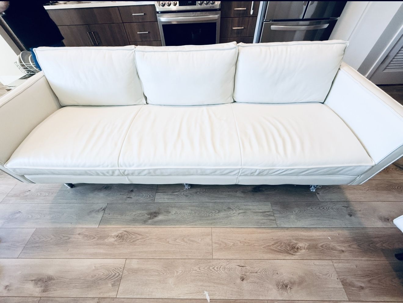 West Elm Axel Sierra Leather Sofa with Ottoman (89”) Snow White- See Photos- Taking Offers