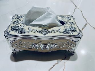 Decorative Silver Floral Tissue Box Cover