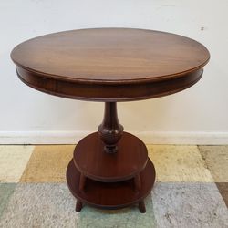 Vintage Mahogany Round Accent Table - Lamp Table